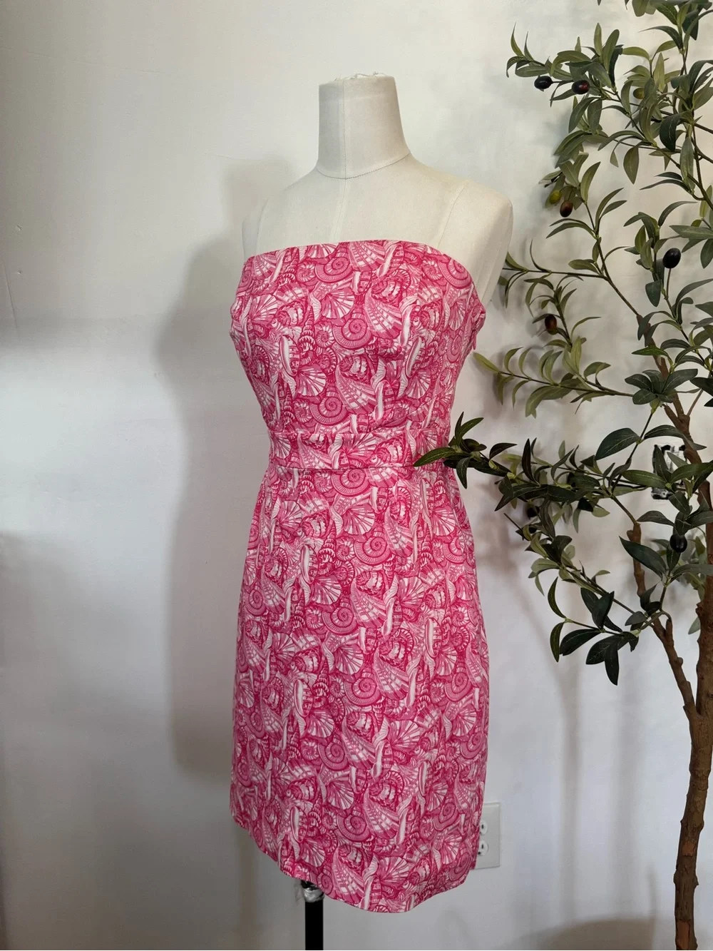 Vineyard Vines Pink Strapless Shell Print Dress Size 2 Cotton Blend Preppy